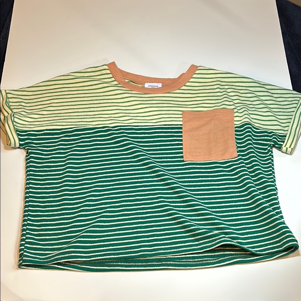 Striped Green and Beige T-Shirt with Pocket